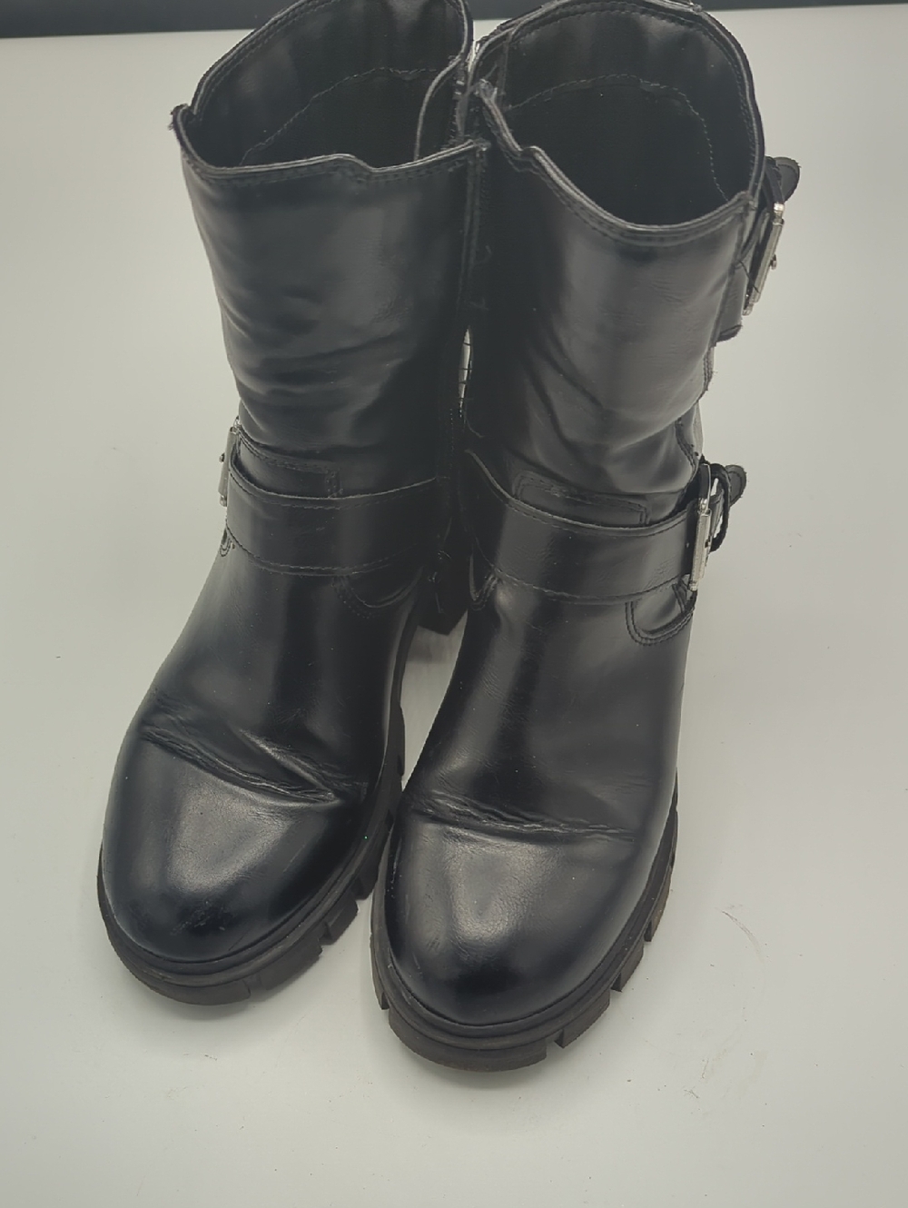 Sun + Stone Black Leather Moto Boots with Buckles